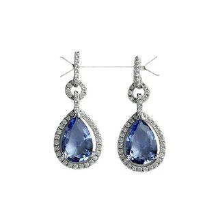Nwt Ceylon Blue Sapphire CZ halo drop earrings in Sterling Silver